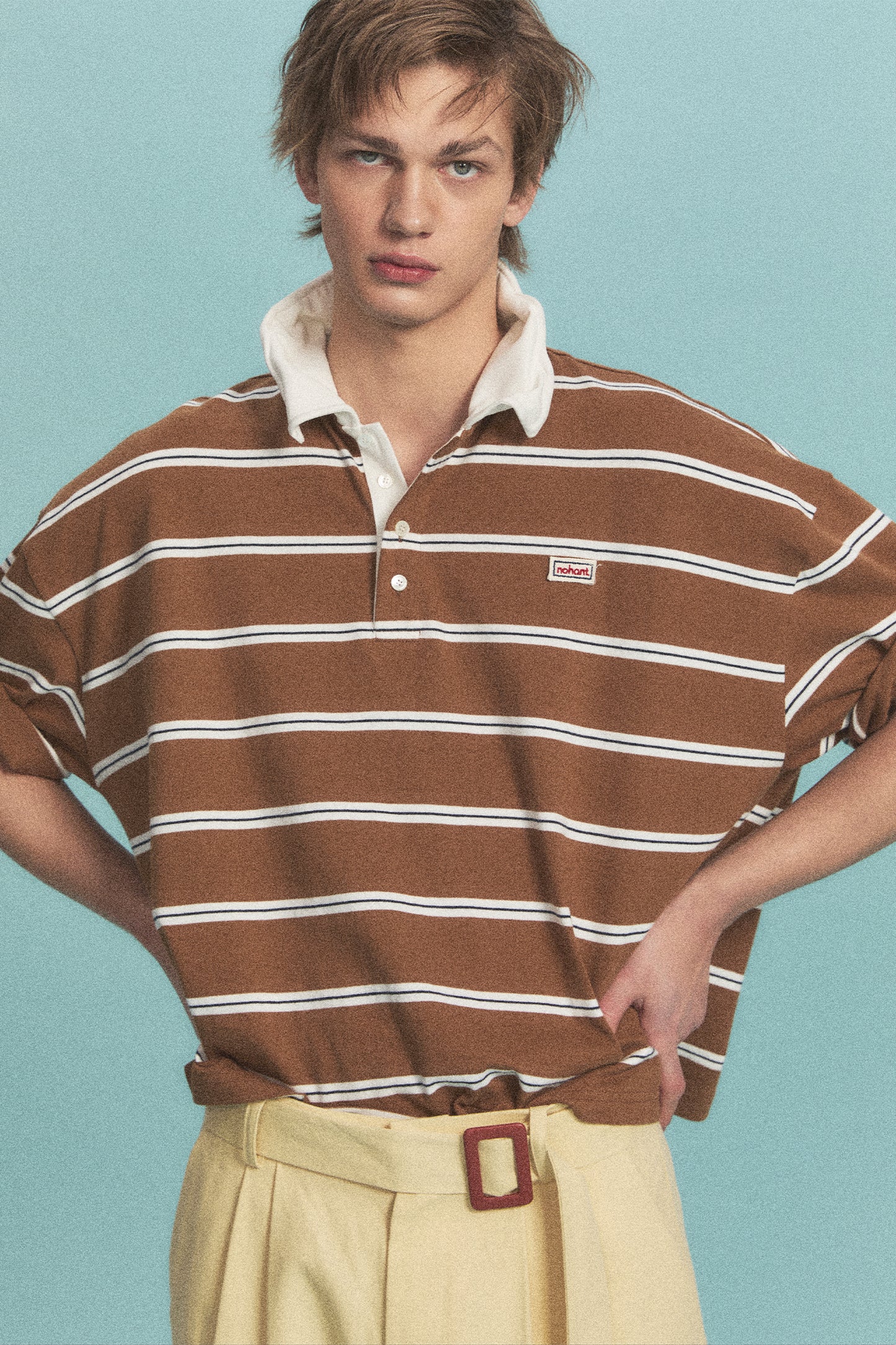 WIRE STRIPE RUGBY SHORT SLEEVE T-SHIRT BROWN