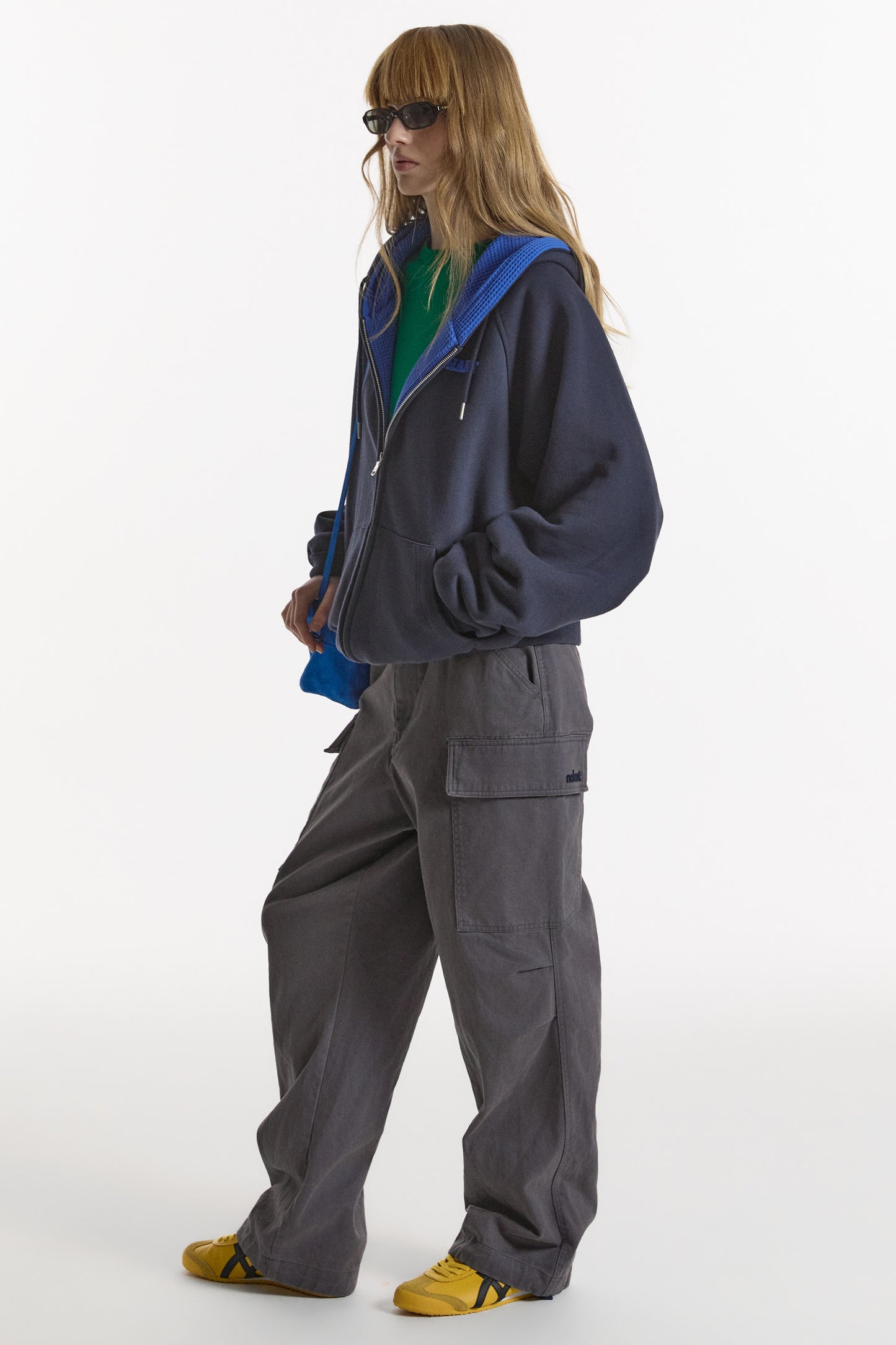 WAFFLE LINED HOODED ZIP-UP JUMPER NAVY