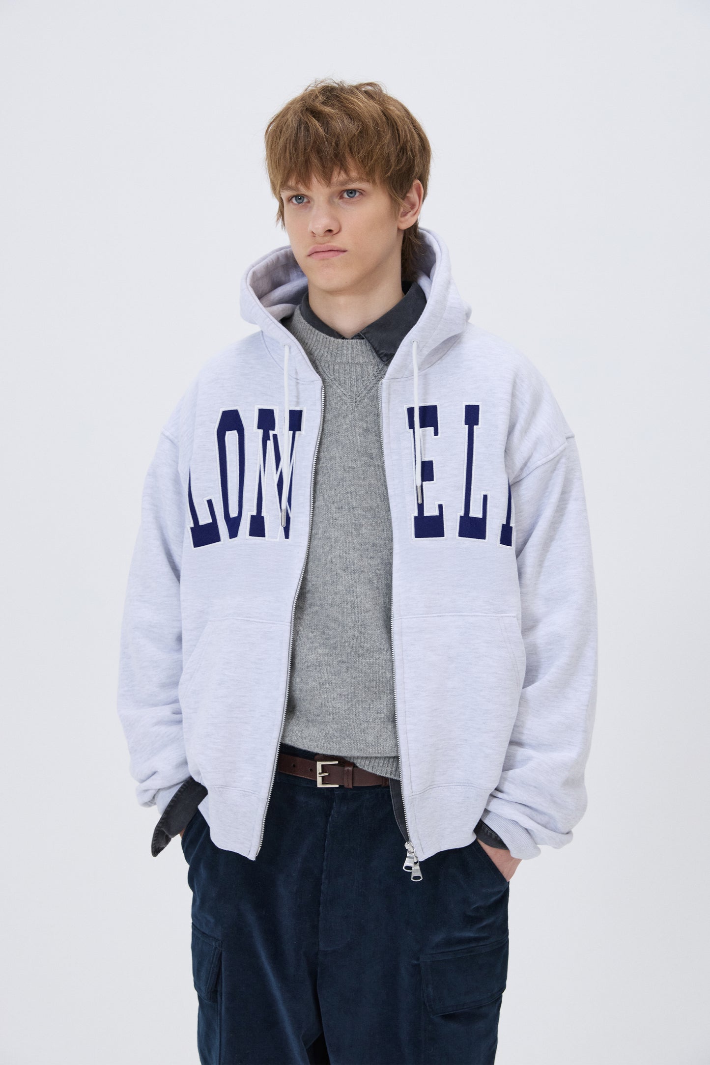 LONELY/LOVELY FELT HOODIE ZIP-UP ASH GRAY
