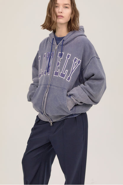 LONELY/LOVELY SALT WASHING HOODIE ZIP-UP INDIGO BLUE