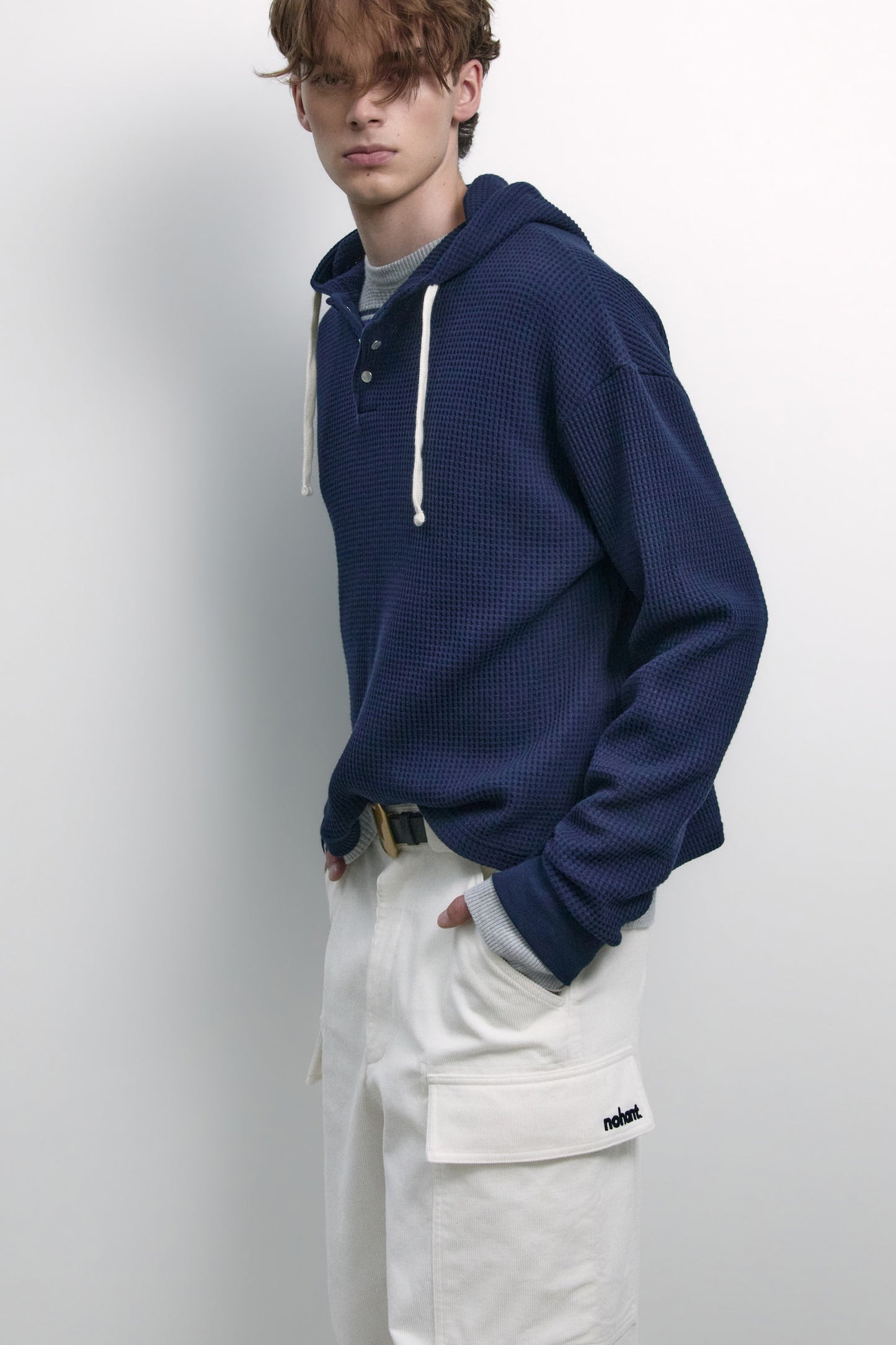 UTILITY PREPPY WAFFLE HOODIE NAVY