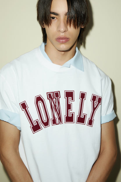 LONELY/LOVELY SHORT SLEEVE T SHIRT WHITE BURGUNDY