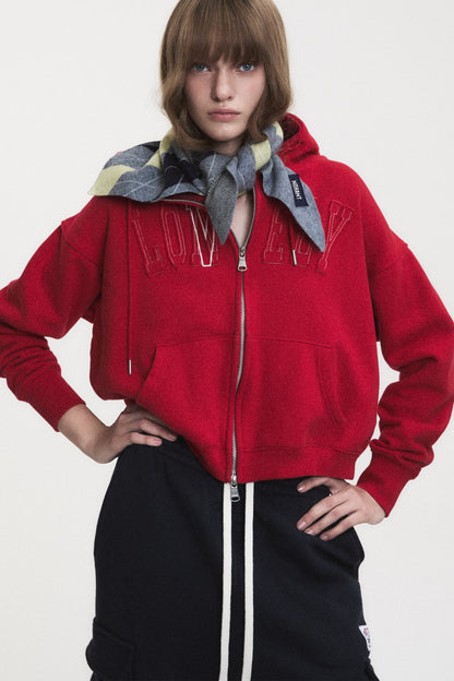LONELY/LOVELY CROP HOODIE ZIP-UP RED