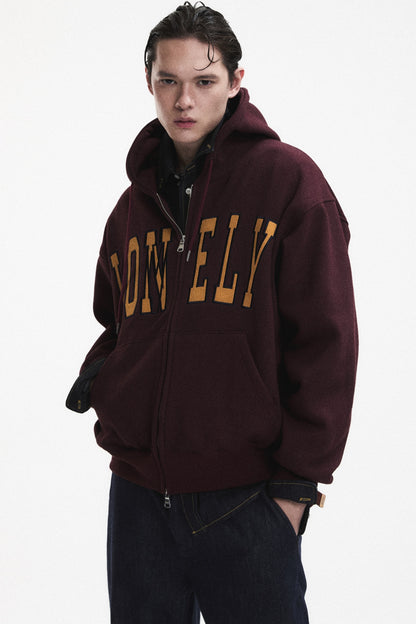 LONELY/LOVELY FLUFF HOODIE ZIP-UP BURGUNDY
