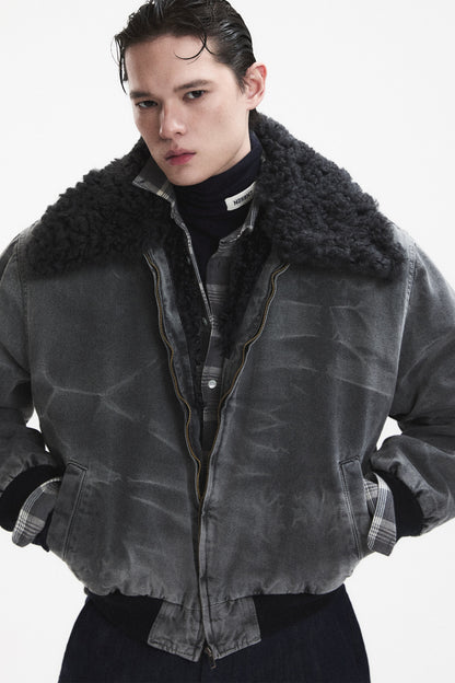 WASHED SHEARLING COLLAR BLOUSON CHARCOAL