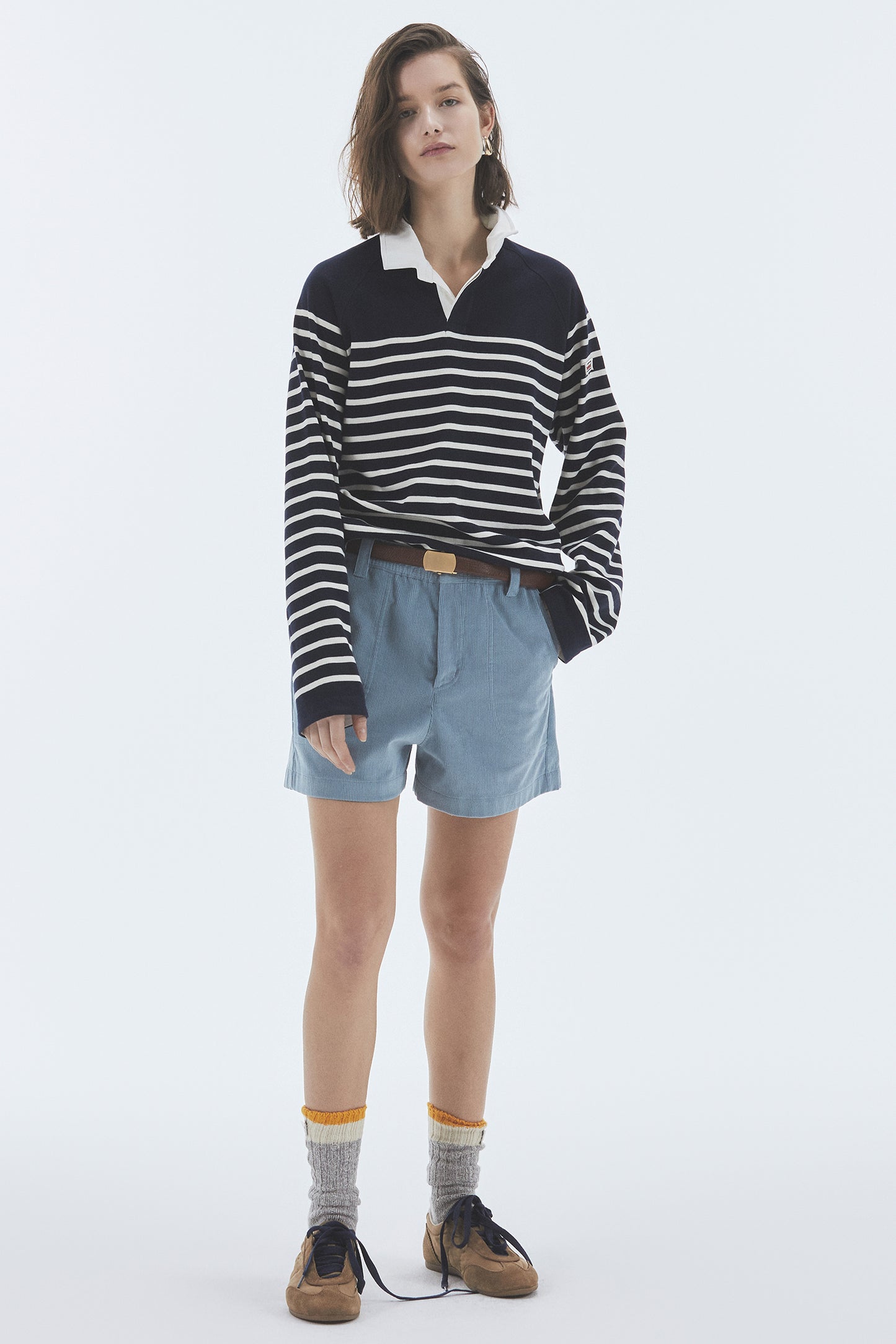 WIRE STRIPE RUGBY LONG SLEEVE T-SHIRT NAVY