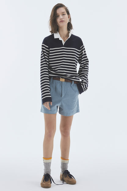 WIRE STRIPE RUGBY LONG SLEEVE T-SHIRT NAVY