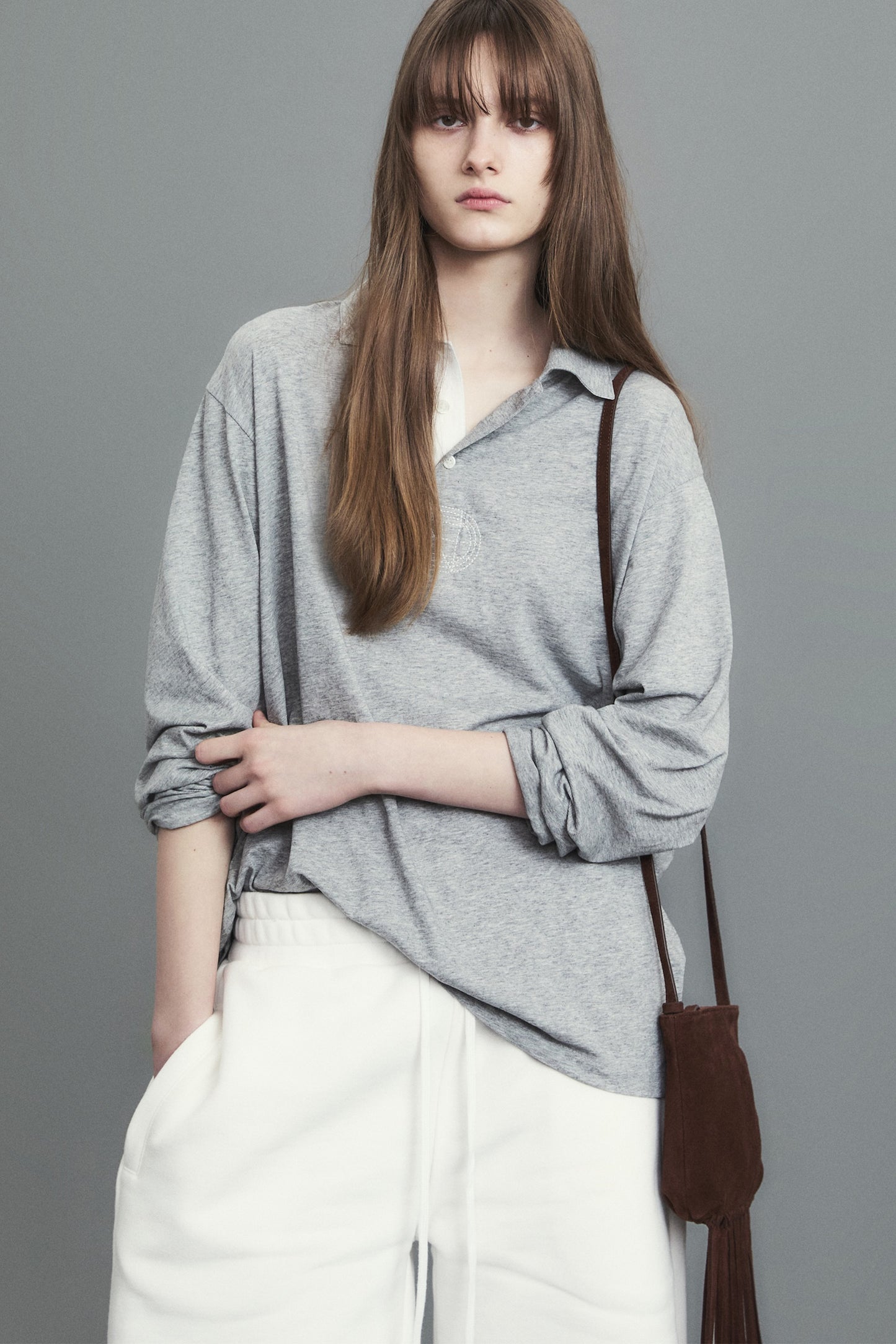 RELAXED LONG-SLEEVE POLO GRAY