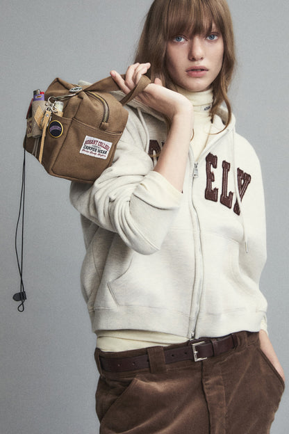 LONELY/LOVELY CROP HOODIE ZIP-UP OATMEAL
