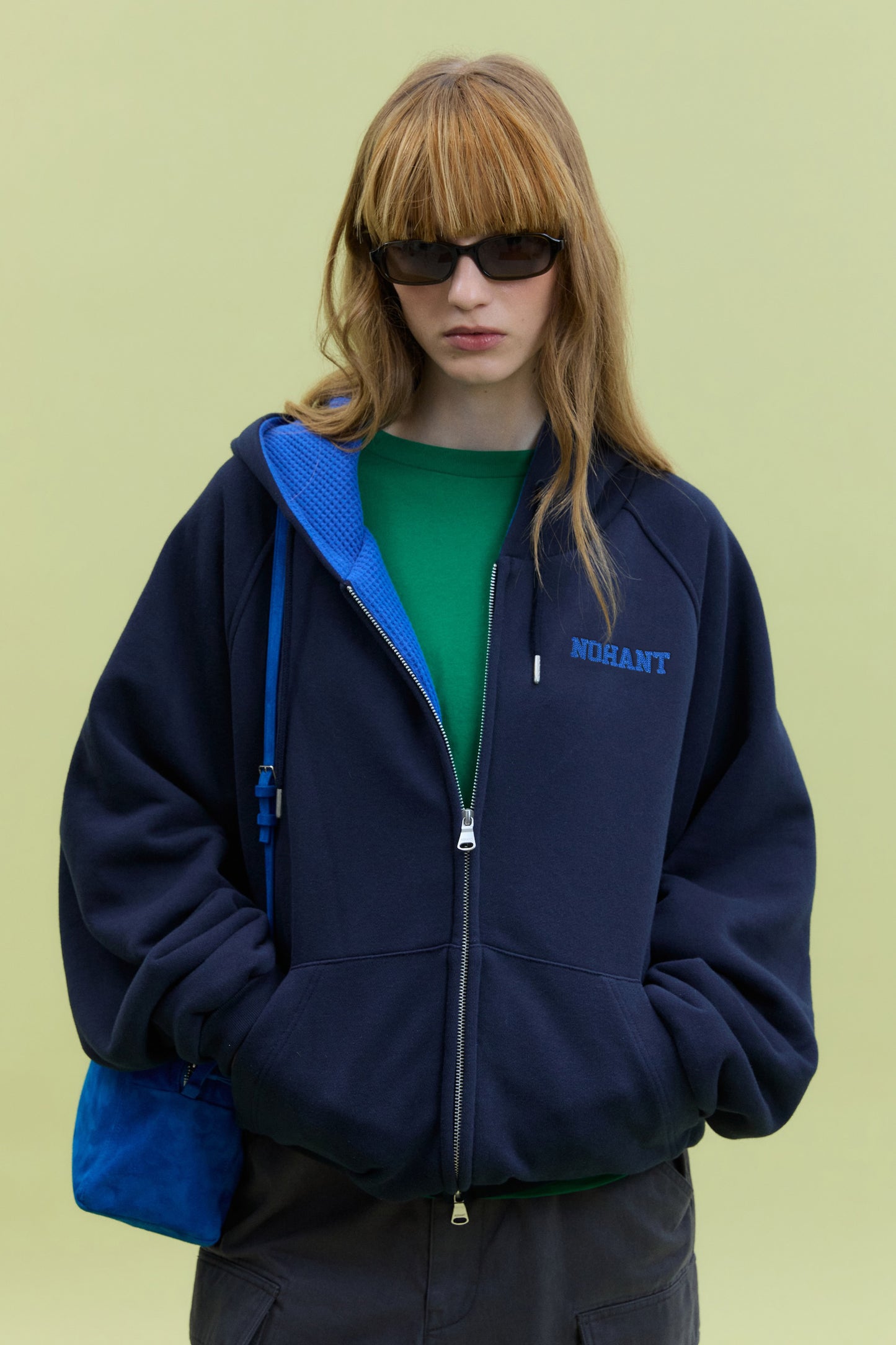 WAFFLE LINED HOODED ZIP-UP JUMPER NAVY
