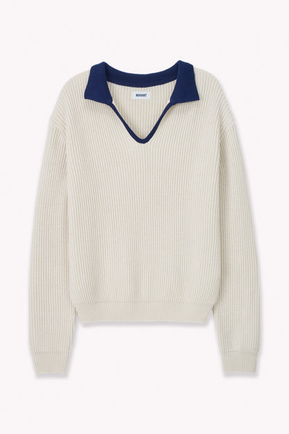 RIBBED V-NECK KNIT IVORY