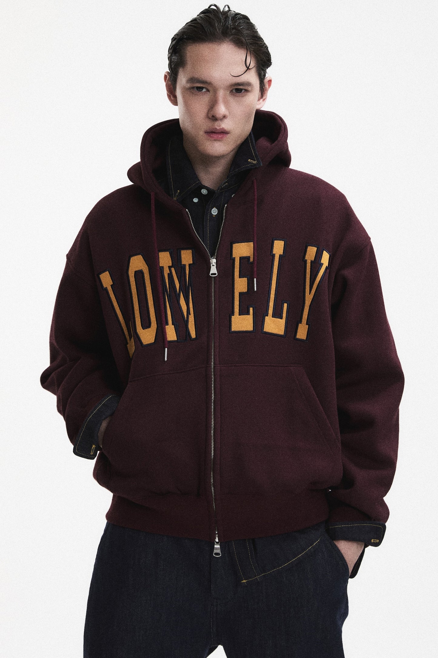 LONELY/LOVELY FLUFF HOODIE ZIP-UP BURGUNDY