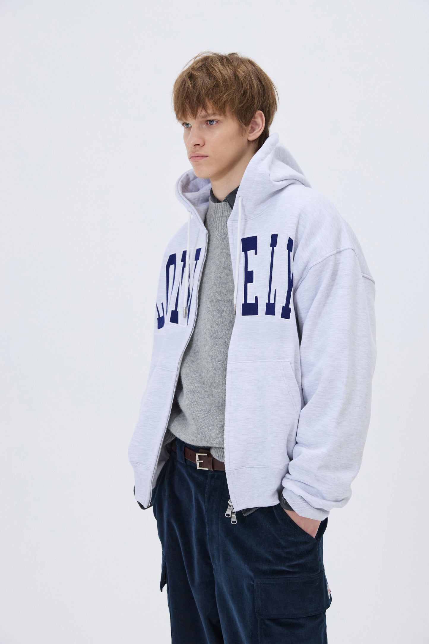 LONELY/LOVELY FELT HOODIE ZIP-UP ASH GRAY
