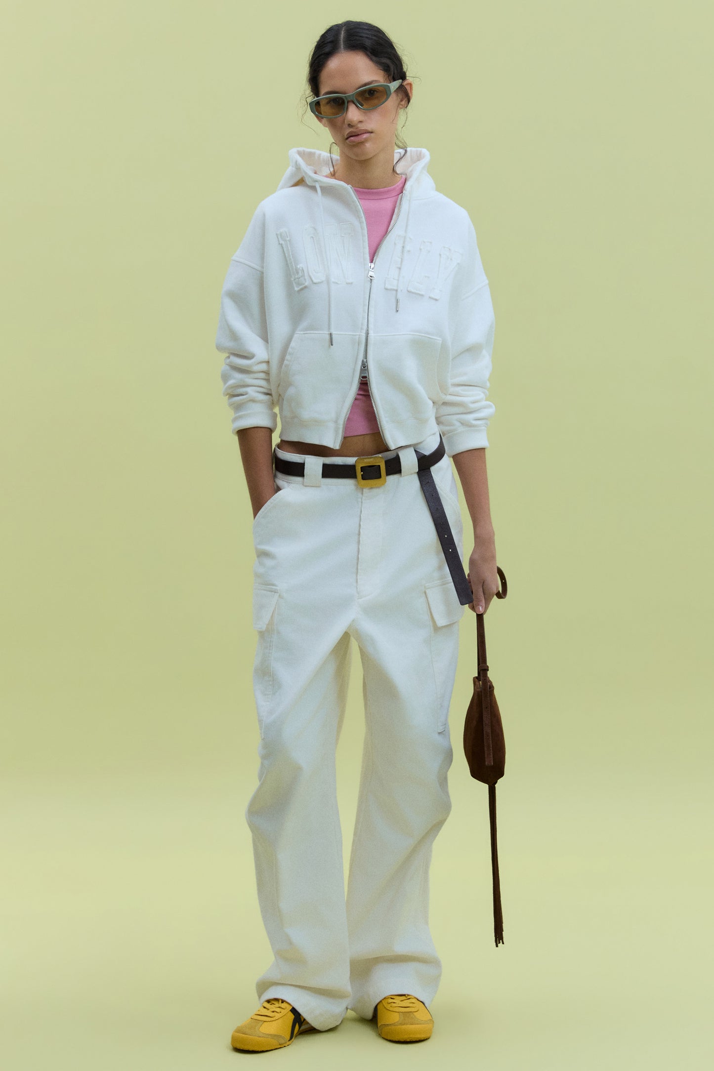 LONELY/LOVELY CROP HOODIE ZIP-UP WHITE