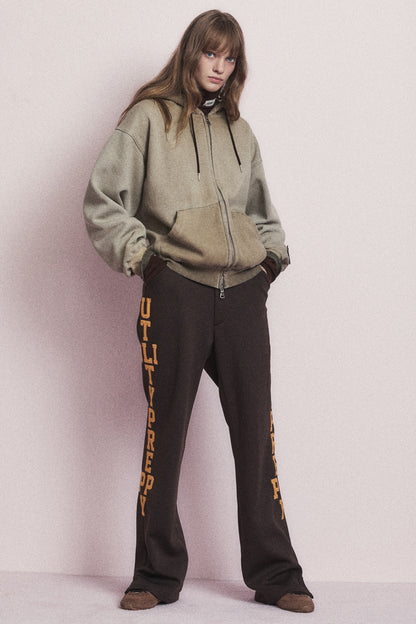 MINIMAL WASHED HOODIE ZIP-UP BROWN