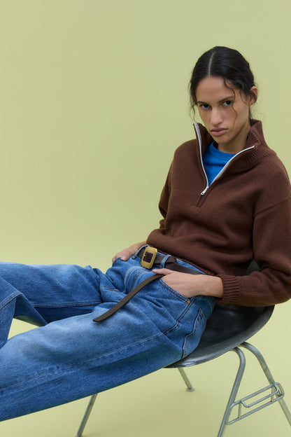 90's QUARTER-ZIP KNIT BROWN