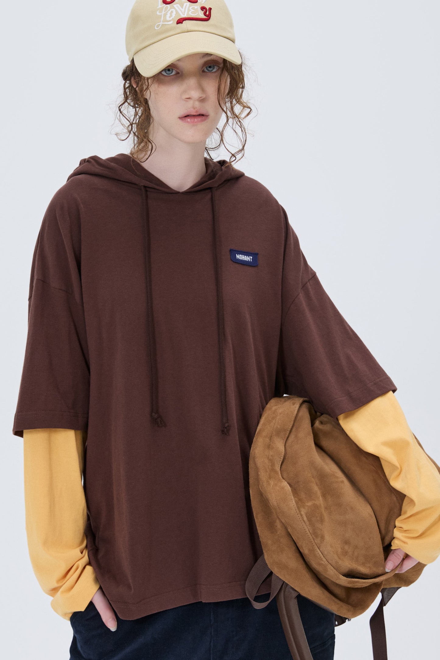 SOFT LAYERED HOODIE T-SHIRT BROWN