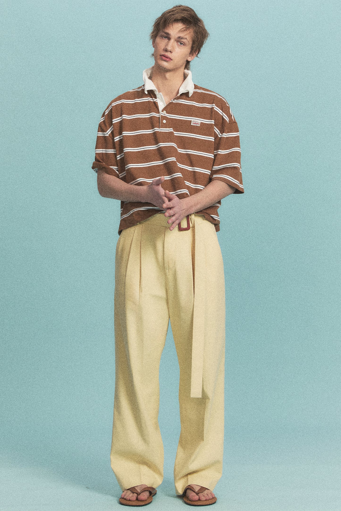WIRE STRIPE RUGBY SHORT SLEEVE T-SHIRT BROWN