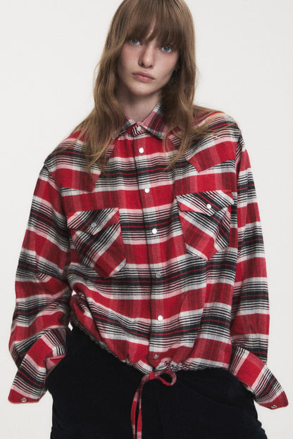 CROPPED WESTERN CHECK SHIRT RED