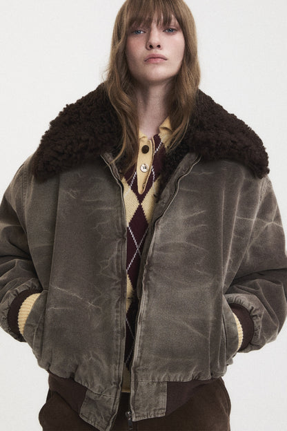 WASHED SHEARLING COLLAR BLOUSON BROWN