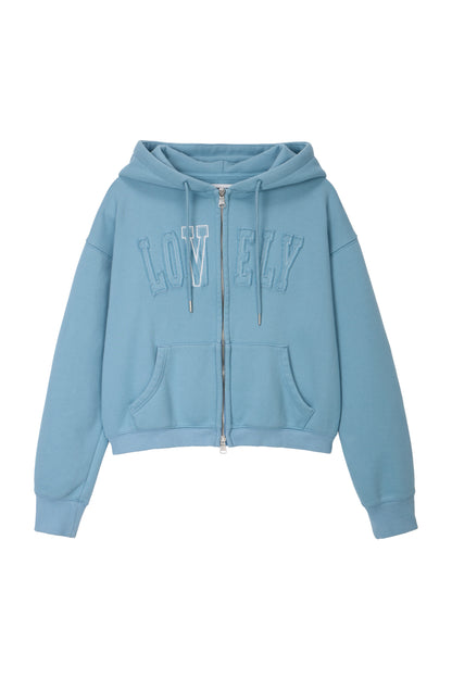 LONELY/LOVELY CROP HOODIE ZIP-UP SKY BLUE