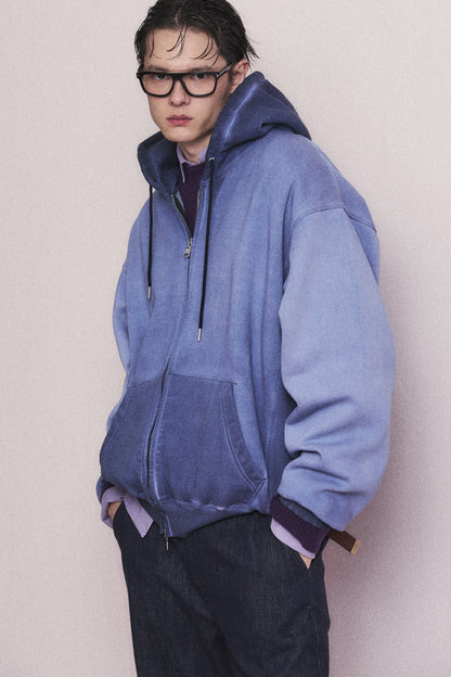 MINIMAL WASHED HOODIE ZIP-UP BLUE