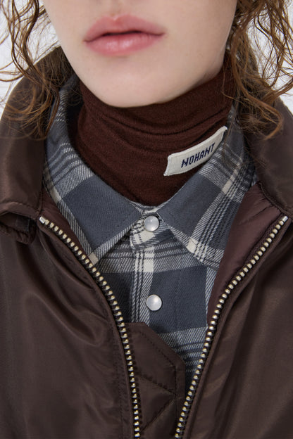 CROPPED WESTERN CHECK SHIRT GRAY