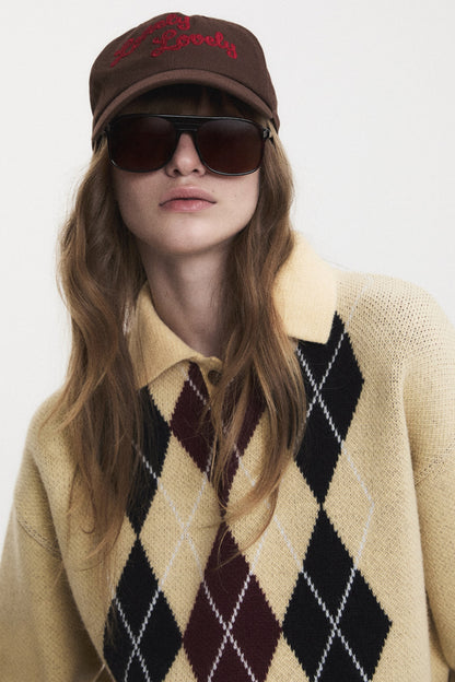 ARGYLE JACQUARD CROP KNIT BEIGE