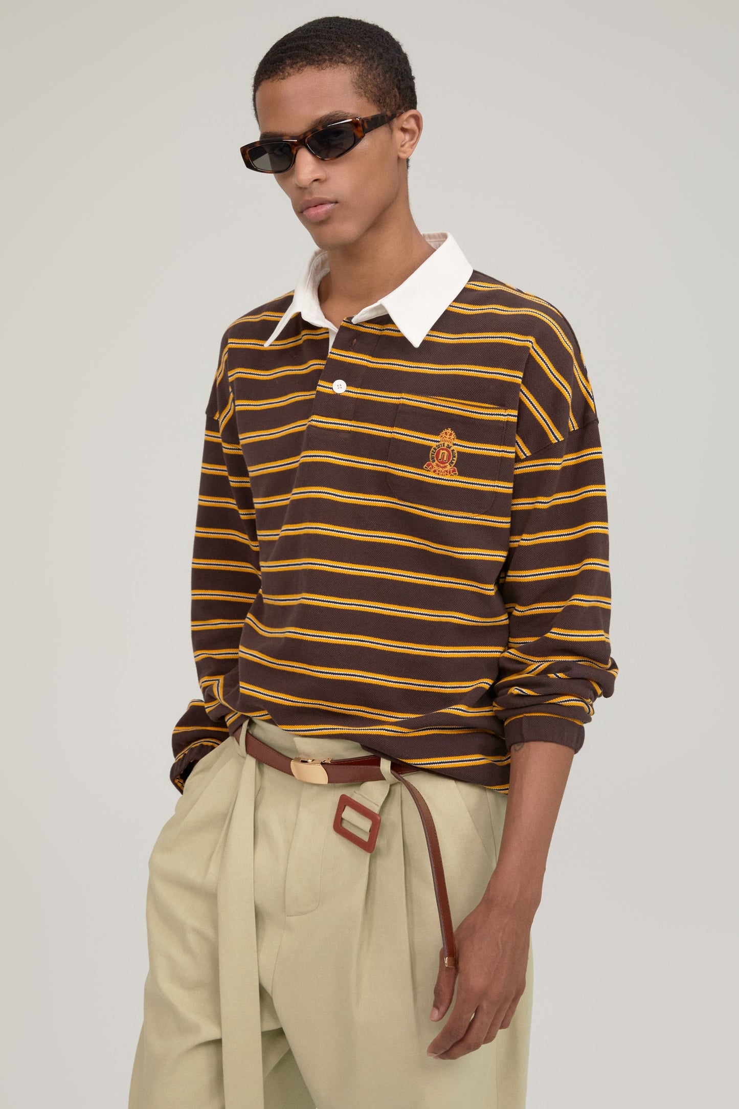MULTI STRIPE RUGBY T-SHIRT BROWN