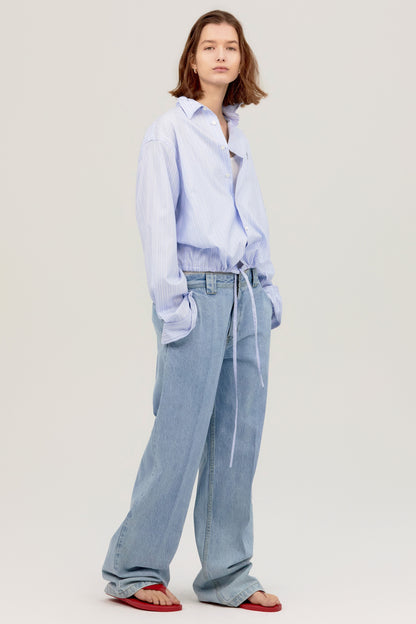 WIRE CROPPED STRIPE SHIRT SKY BLUE