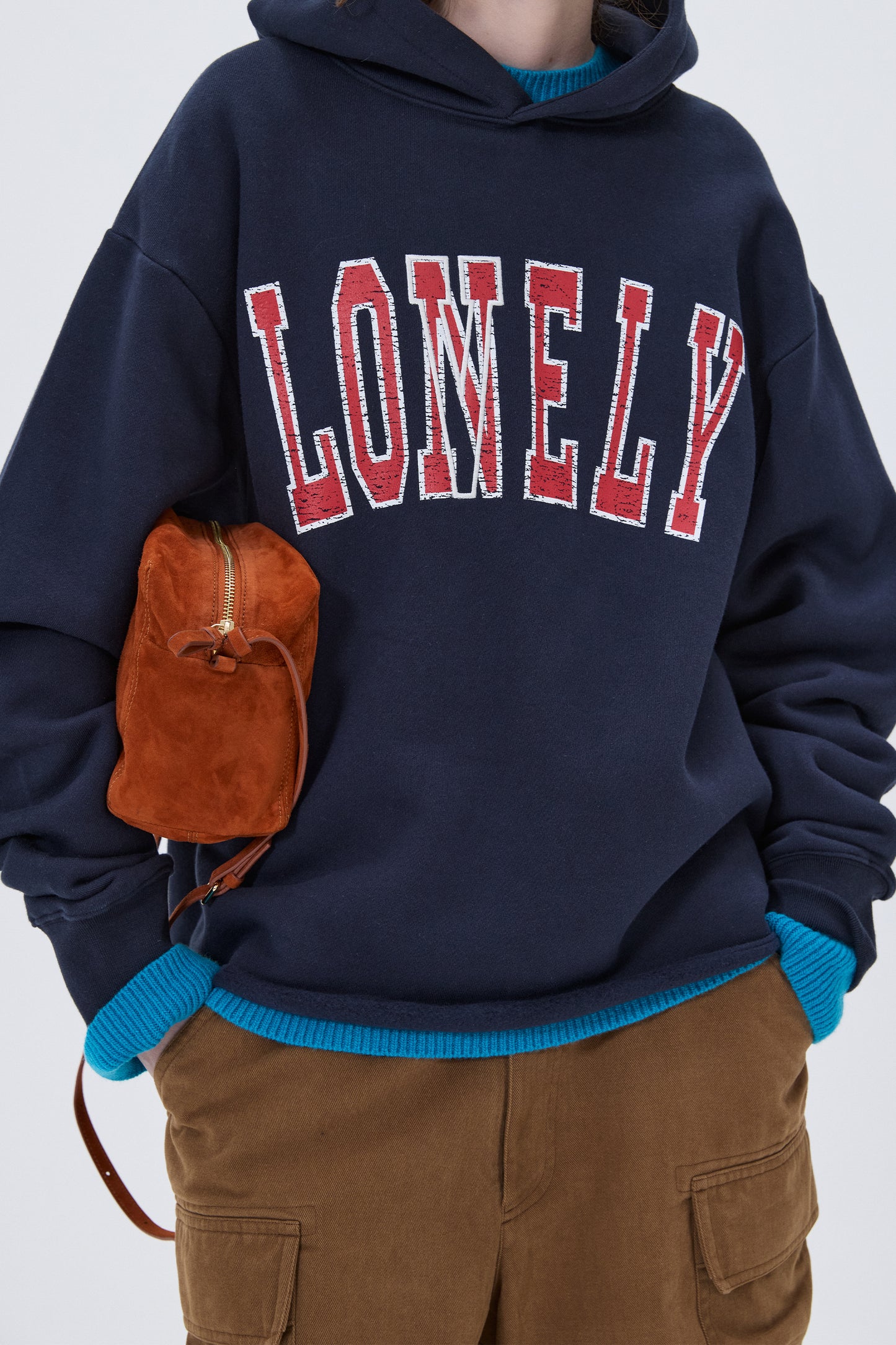 LONELY/LOVELY FLUFF CUT OFF HOODIE NAVY