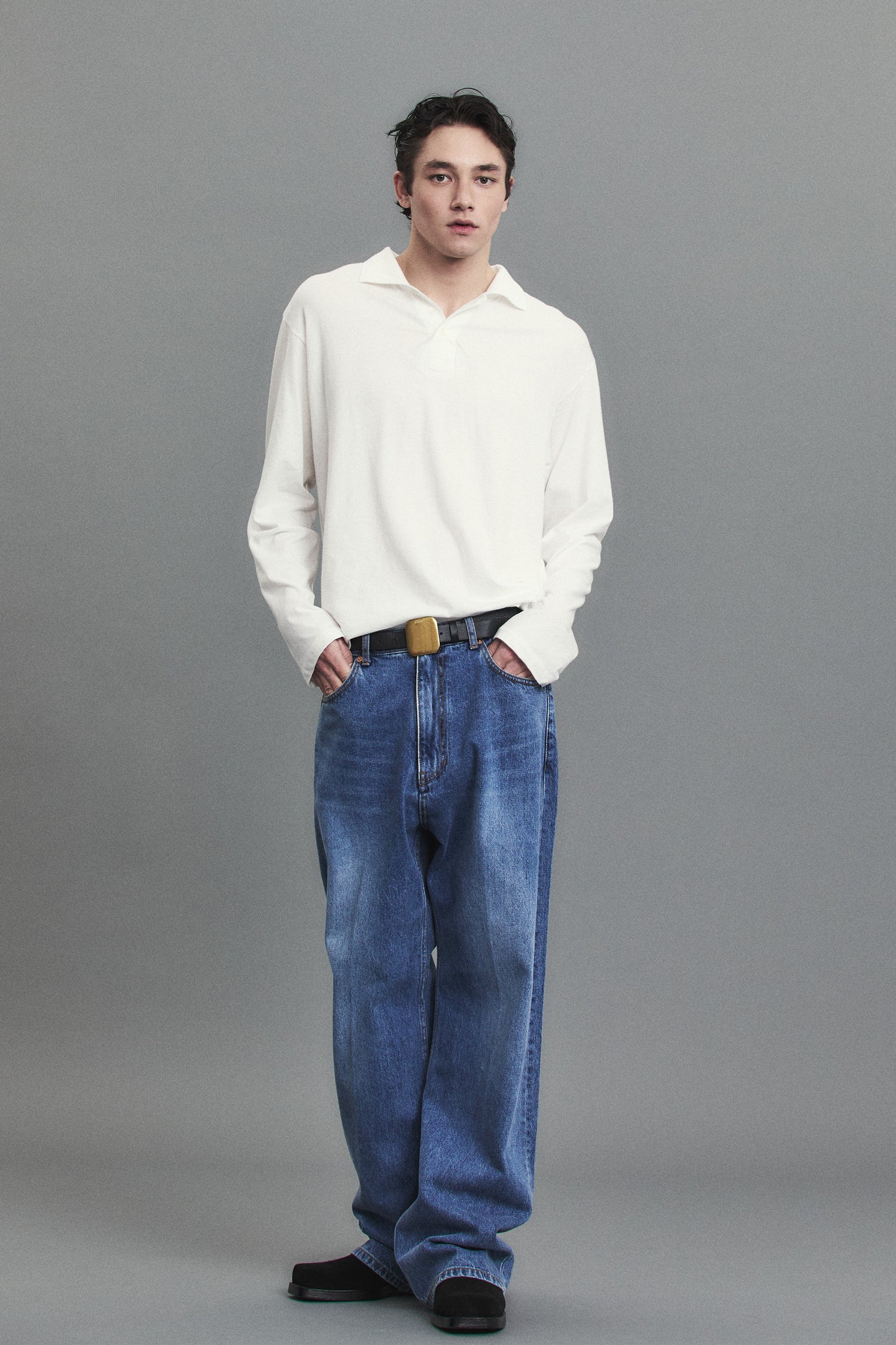 RELAXED LONG-SLEEVE POLO WHITE