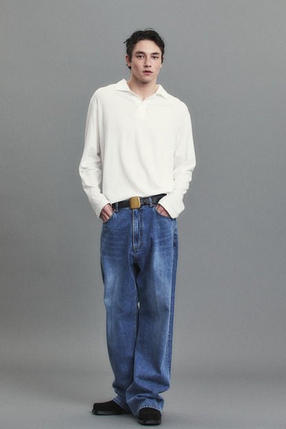 RELAXED LONG-SLEEVE POLO WHITE