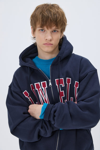 LONELY/LOVELY FELT HOODIE ZIP-UP NAVY