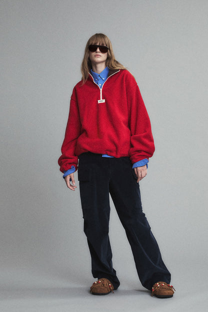 COLOR BLOCK HALF-ZIP FLEECE RED