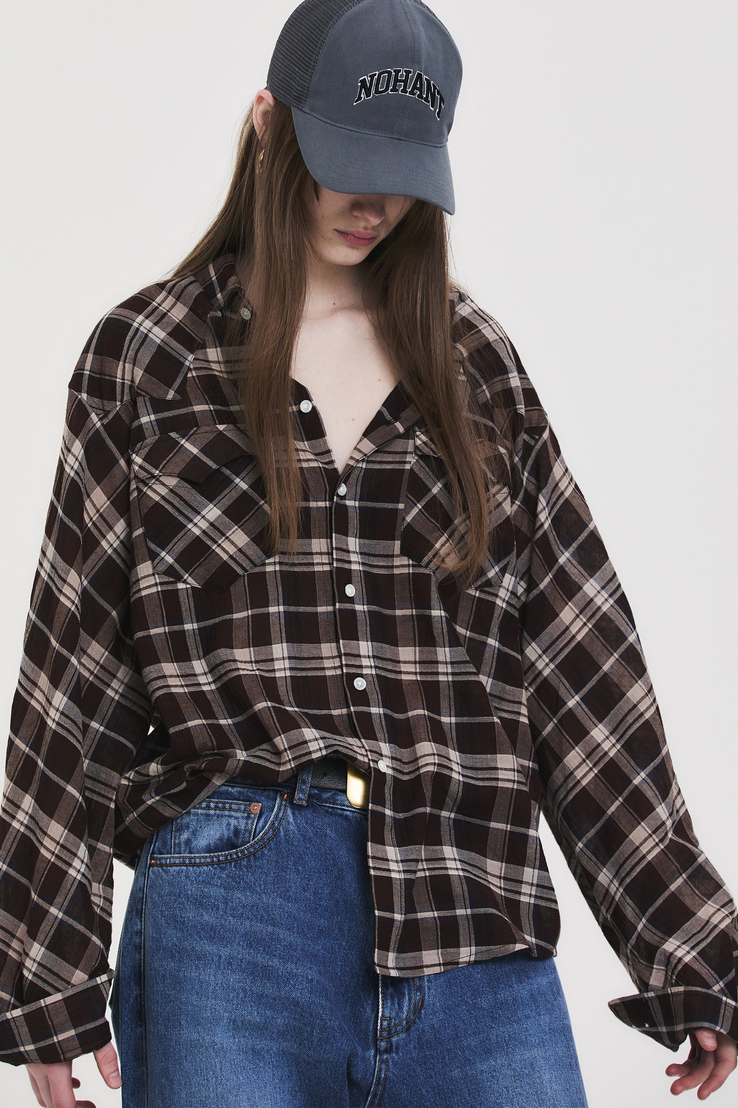 SOFT SHEER CHECK SHIRT BROWN