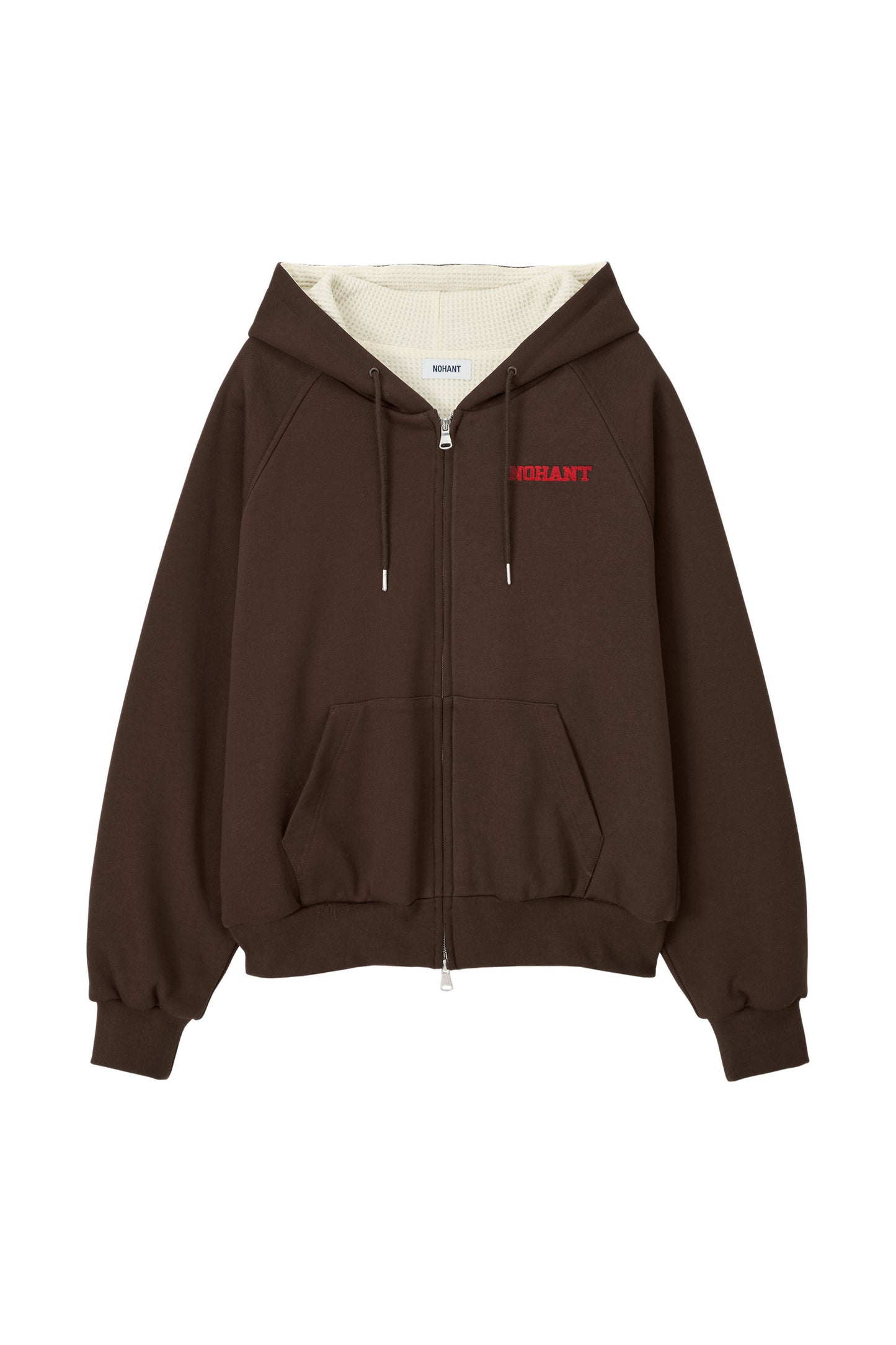 WAFFLE LINED HOODED ZIP-UP JUMPER BROWN