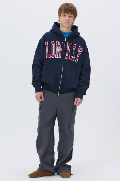 LONELY/LOVELY FELT HOODIE ZIP-UP NAVY