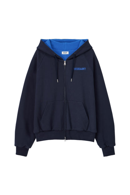 WAFFLE LINED HOODED ZIP-UP JUMPER NAVY