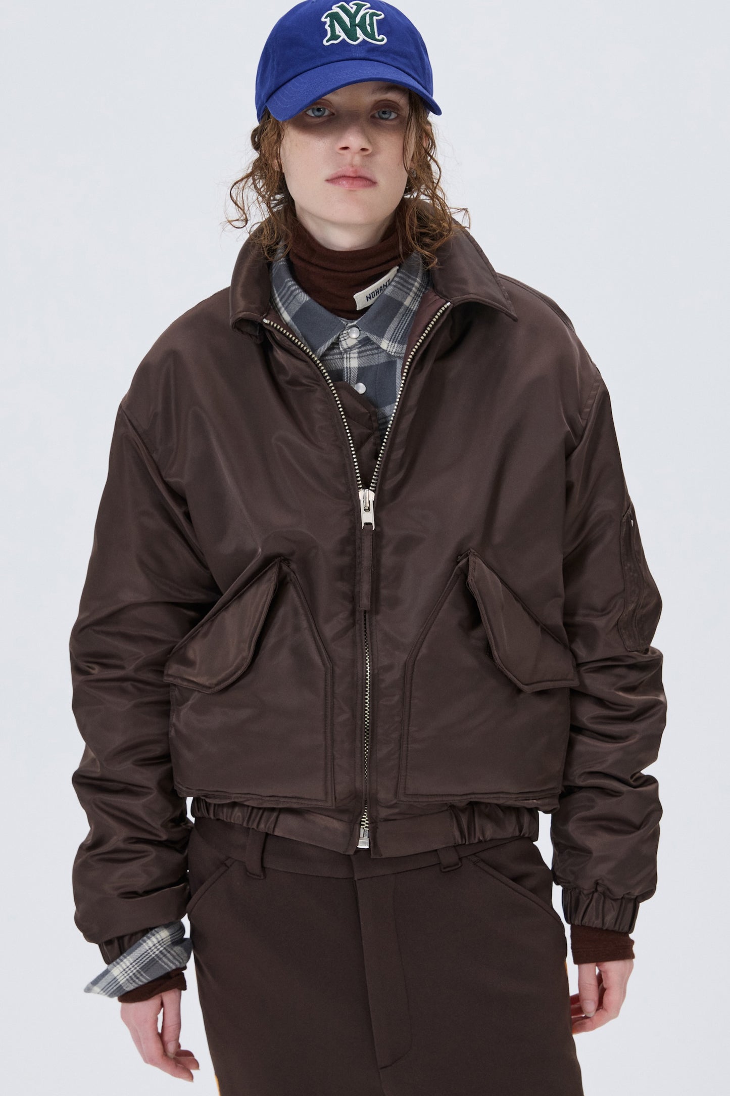 CROPPED WESTERN CHECK SHIRT GRAY