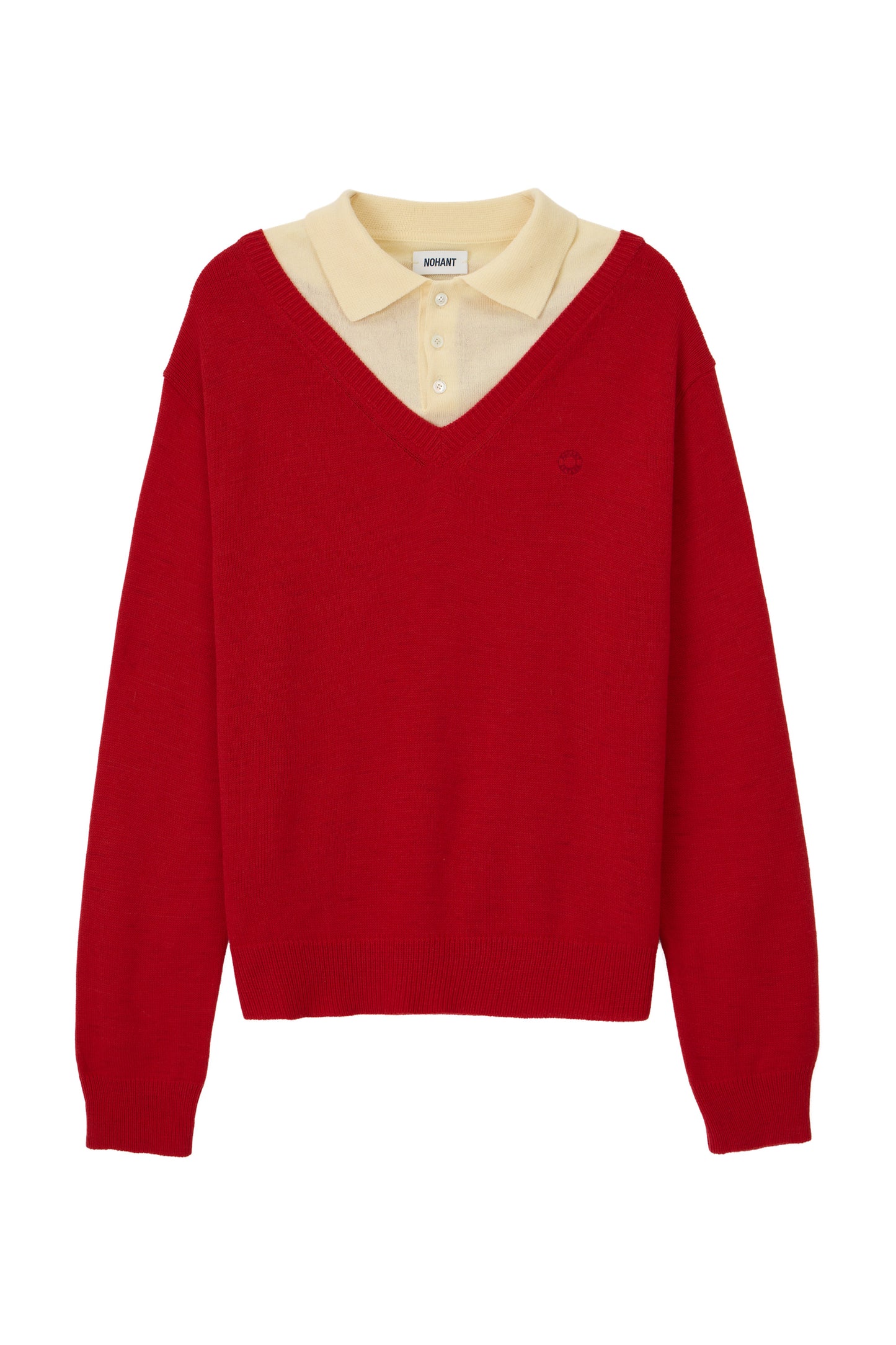 LAYERED V-NECK COLLAR KNIT RED