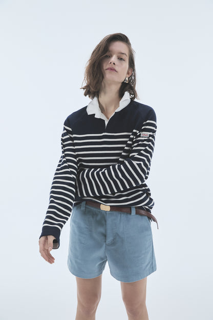 WIRE STRIPE RUGBY LONG SLEEVE T-SHIRT NAVY