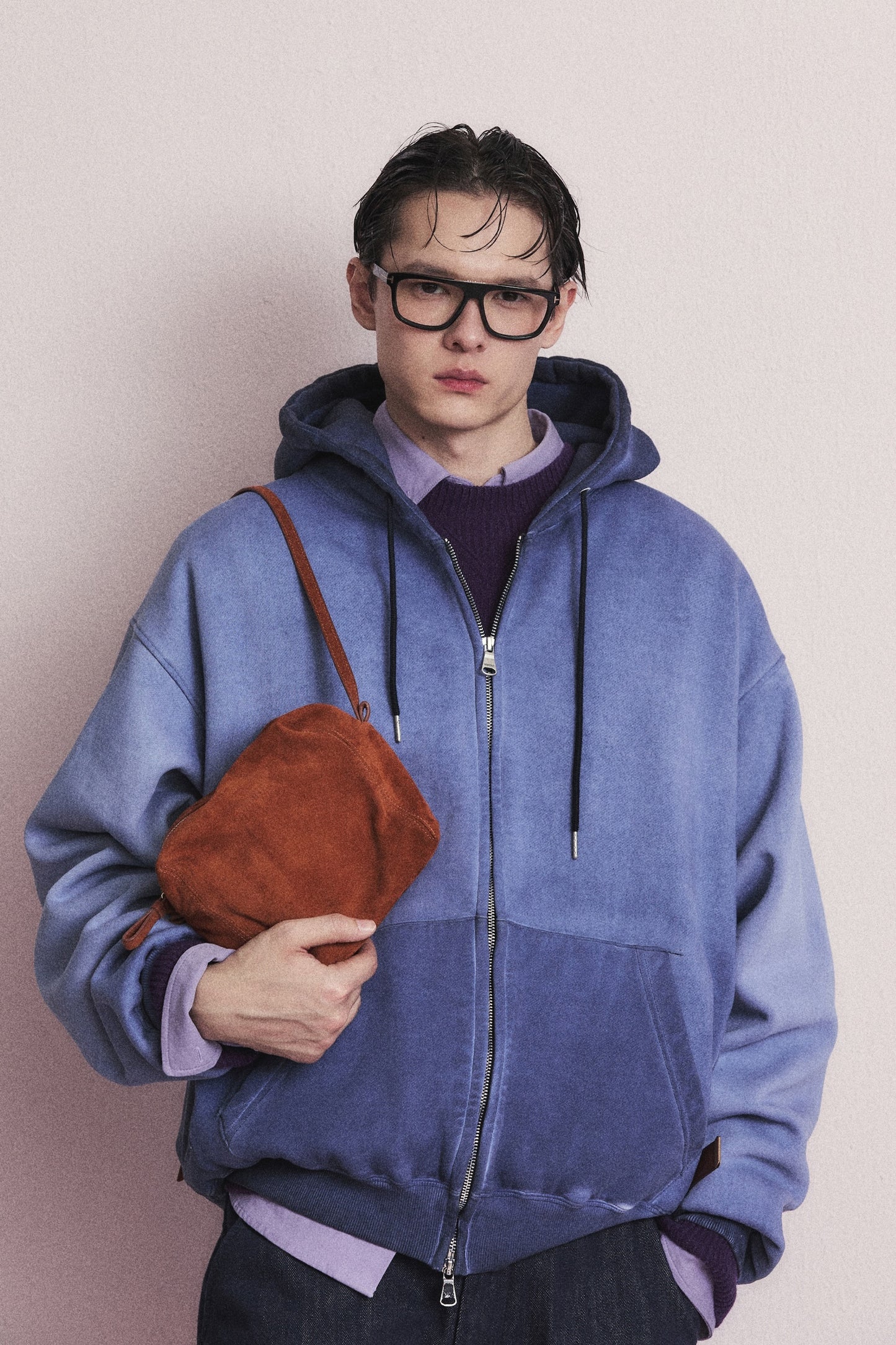 MINIMAL WASHED HOODIE ZIP-UP BLUE