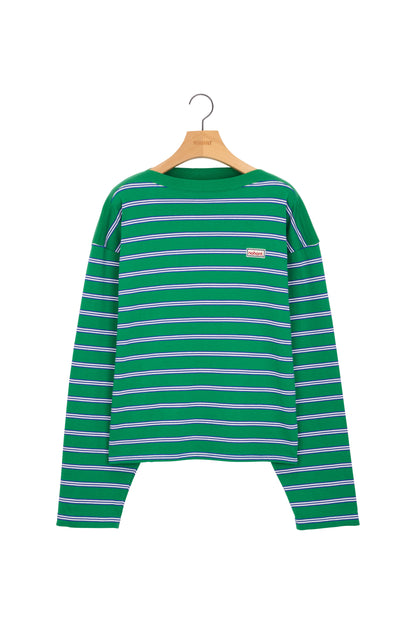 MULTI STRIPE BOAT NECK T-SHIRT GREEN