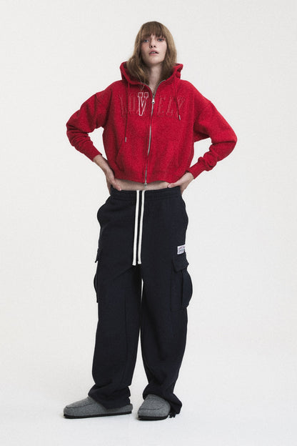 LONELY/LOVELY CROP HOODIE ZIP-UP RED