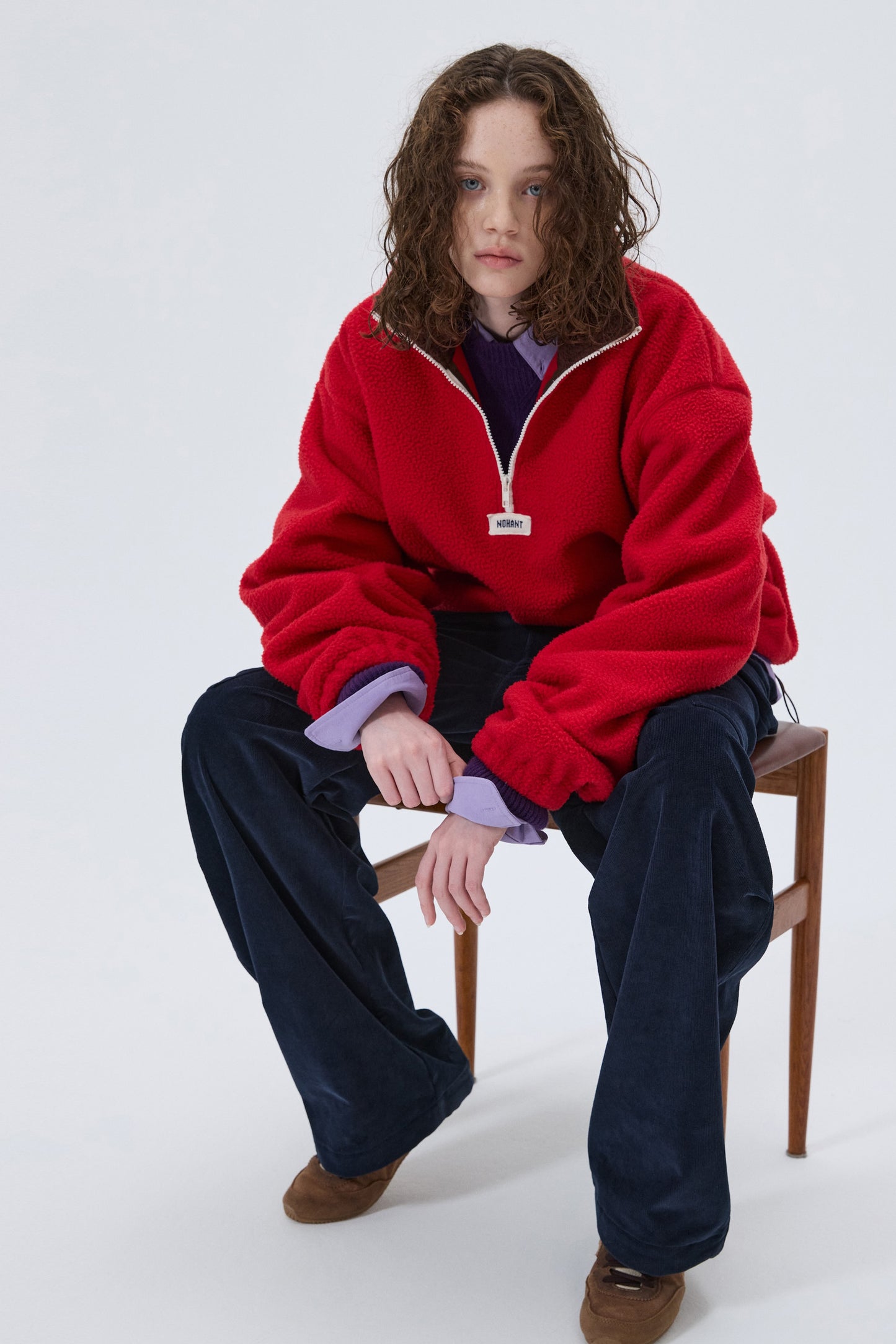 COLOR BLOCK HALF-ZIP FLEECE RED