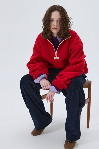 COLOR BLOCK HALF-ZIP FLEECE RED