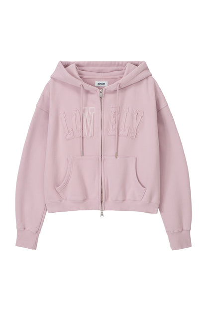 LONELY/LOVELY CROP HOODIE ZIP-UP PINK
