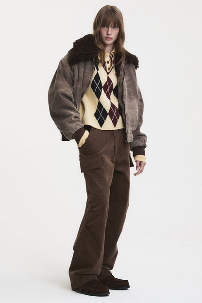 WASHED SHEARLING COLLAR BLOUSON BROWN