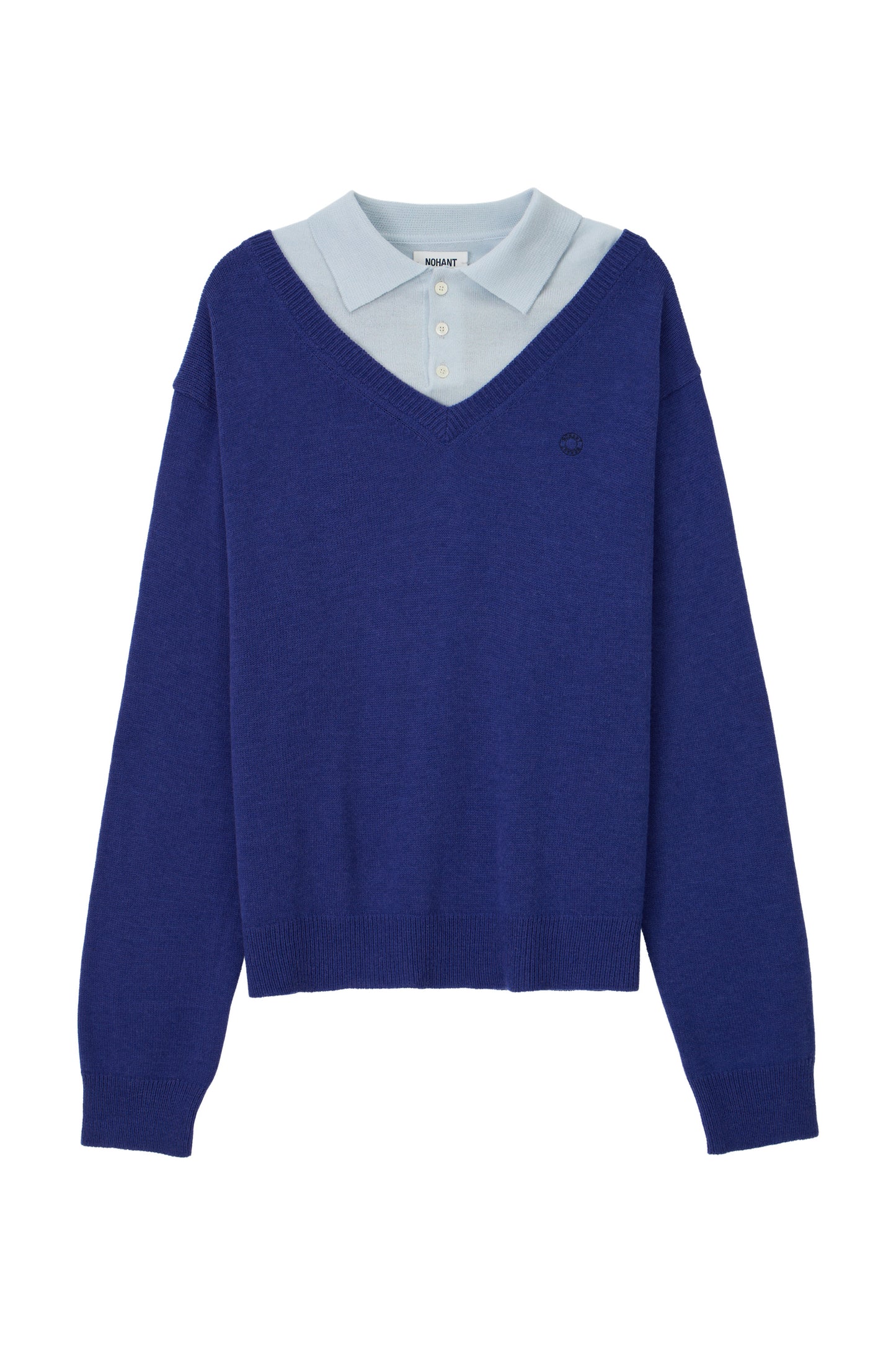 LAYERED V-NECK COLLAR KNIT BLUE